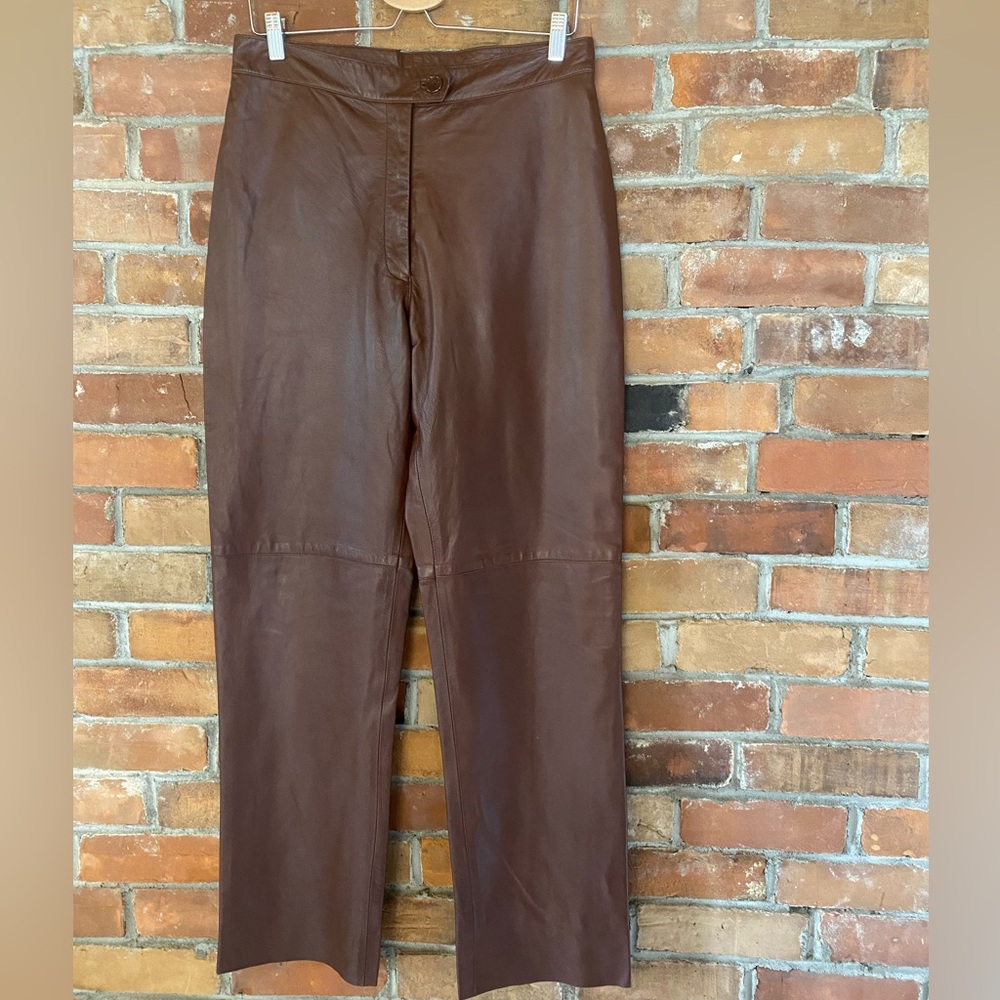 BOD & CHRISTENSEN VINTAGE 90s genuine leather brown wide leg high rise pants